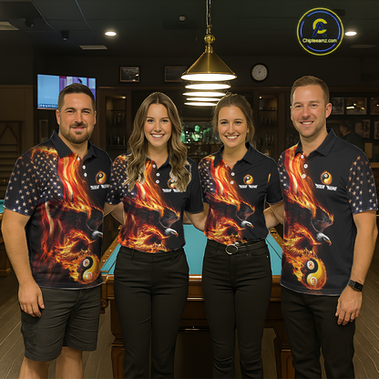 Custom US Eagle 8 9 Ball Billiard Yin Yang Shirts for Men Billiard Team Shirts Billiard League Polo & 1/4 Zip NNT90