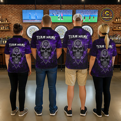 Custom Purple Splatter Multi-Skull Men Darts Arrow Quarter-Zip League Shirts Dart Team Jerseys NYN2202
