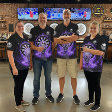 Load image into Gallery viewer, Black Purple Flaming Skeleton Darts Custom Men&#39;s Dart Polo Shirts Team Dart League Jerseys NYN2074