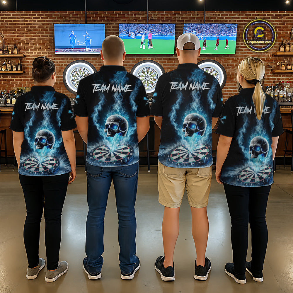 Custom Blue Ice Smoke Skull Dartboard Darts Quarter- Zip Shirt For Men Dart League Jerseys NYN2122
