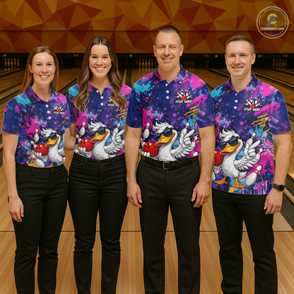 Custom Graffiti Funny Duck Bowling Jersey for Men Bowling League Bowling Team Shirts Polo & 1/4 Zip HN234