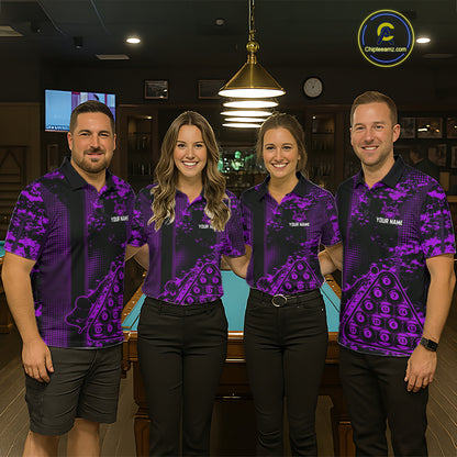 Purple Grunge Human Playing Ball Pool Women Polo & 1/4-Zip Shirt Custom Billiards Ball Jerseys NYN2431