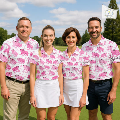 Funny Pink Frog Pattern Womens Golf Polo Shirts Custom Golf Attire For Ladies Personalized Golfer Gift NHN0134