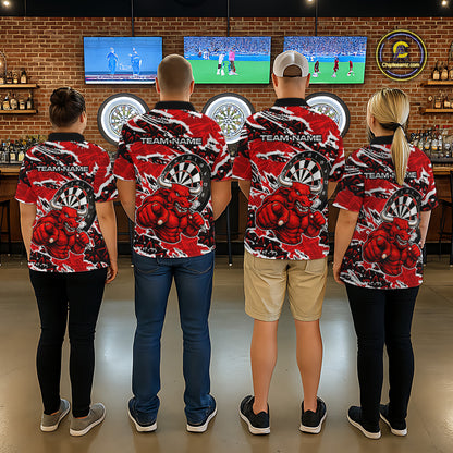 Personalized Men Darts Bull Grunge Red Polo Shirt Custom Name Polo 1/4-Zip Shirt Gift For Darters NYN2856