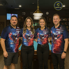 Load image into Gallery viewer, Blue &amp; Red Flames Eagle 8 Ball 9 Ball Pool Billiard Shirt For Women Custom US Flag Billiard Jersey NYN3050