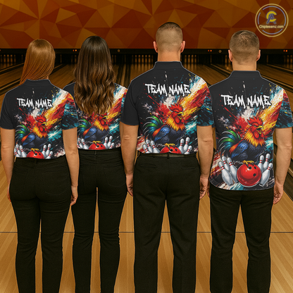 Custom Funny Rooster Bowling Jersey for Men Bowling Team Shirts Bowling Polo & 1/4 Zip HNT256