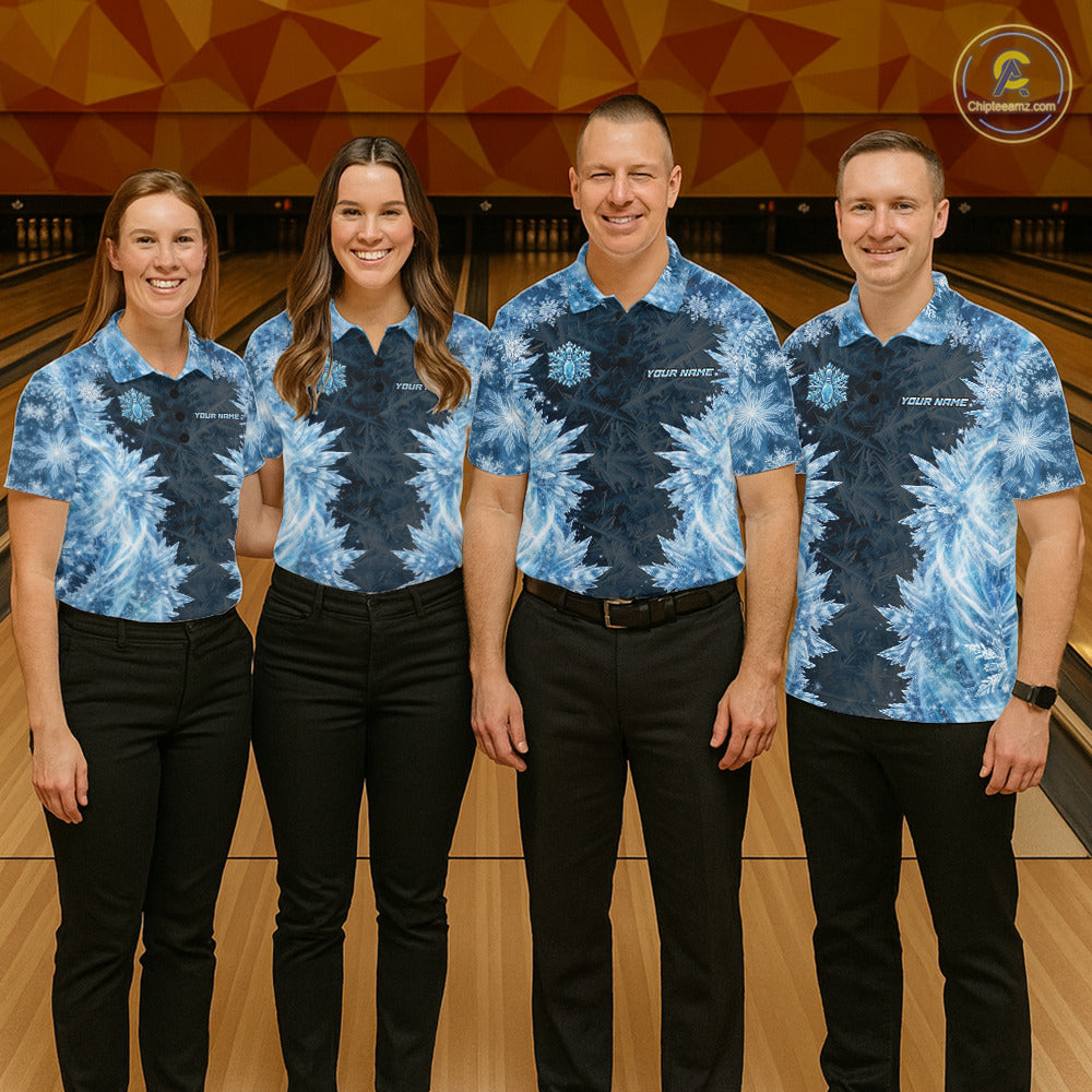 Icy Mens Bowling Shirts Custom Snowflake Icy Bowling Ball And Pins Team League Bowler Jerseys NYN3070