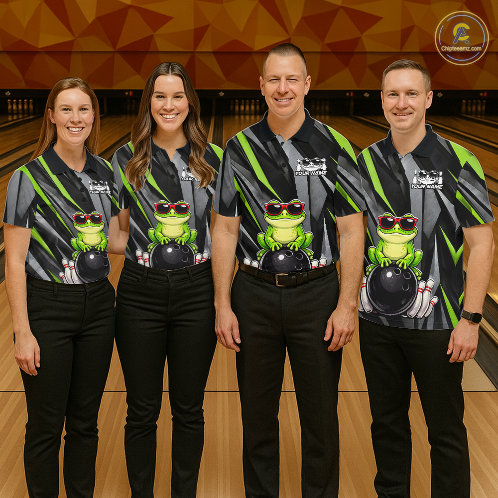 Custom Funny Frog Bowling Jersey for Women Bowling Team Shirts Bowling Polo & 1/4 Zip HNT261