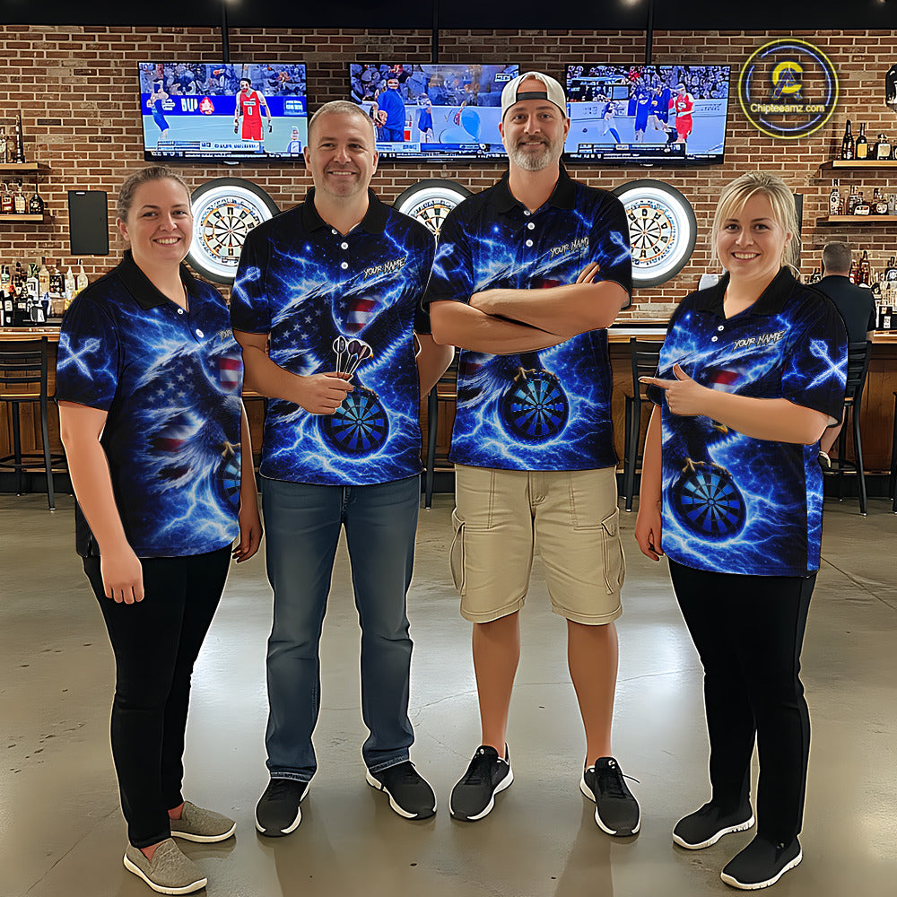 Thunder Torn US Flag Eagle Dartboard Men Darts Polo Shirt Custom Patriotic Dart League Shirt NYN2649