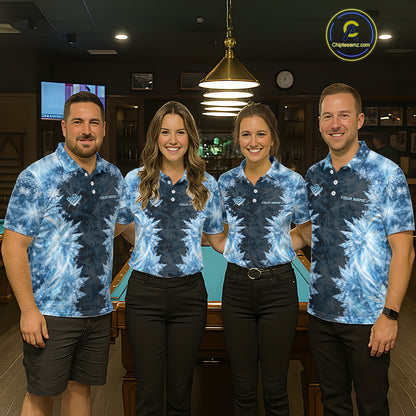 Icy Pattern Blue 9 Ball Pool Billiard Team Shirt For Men Custom Snowflake Billiards Ball Attire NYN3043