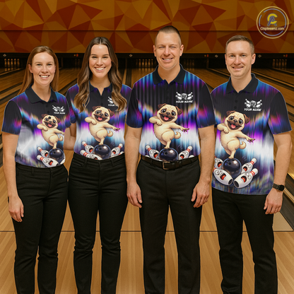 Custom Colorful Funny Pug Dog Bowling Shirt Bowling Jersey for Women Polo & 1/4-Zip Bowling Outfit QZT905