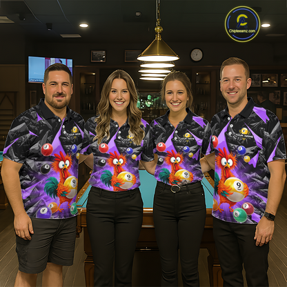 Custom Funny Purple Chicken 9 Ball Pool Billiard Shirt for Women Polo & 1/4 Zip, Billiard Team Jerseys NNT157