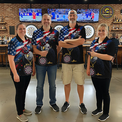 Personalized American Flag Splatter Eagle Dart Shirts For Men Patriotic Dart Polo & 1/4-Zip Jersey NYN2777