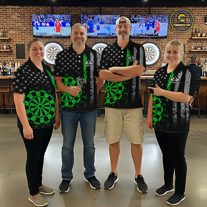 Custom Green US Flag Darts Shirt for Women Darts Team Jerseys Dart Tournament Polo & 1/4 Zip NNT116
