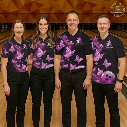 Custom Pink Galaxy Butterflies Bowling Shirt for Women Butterfly Bowling Team Jersey Bowling League HNT277