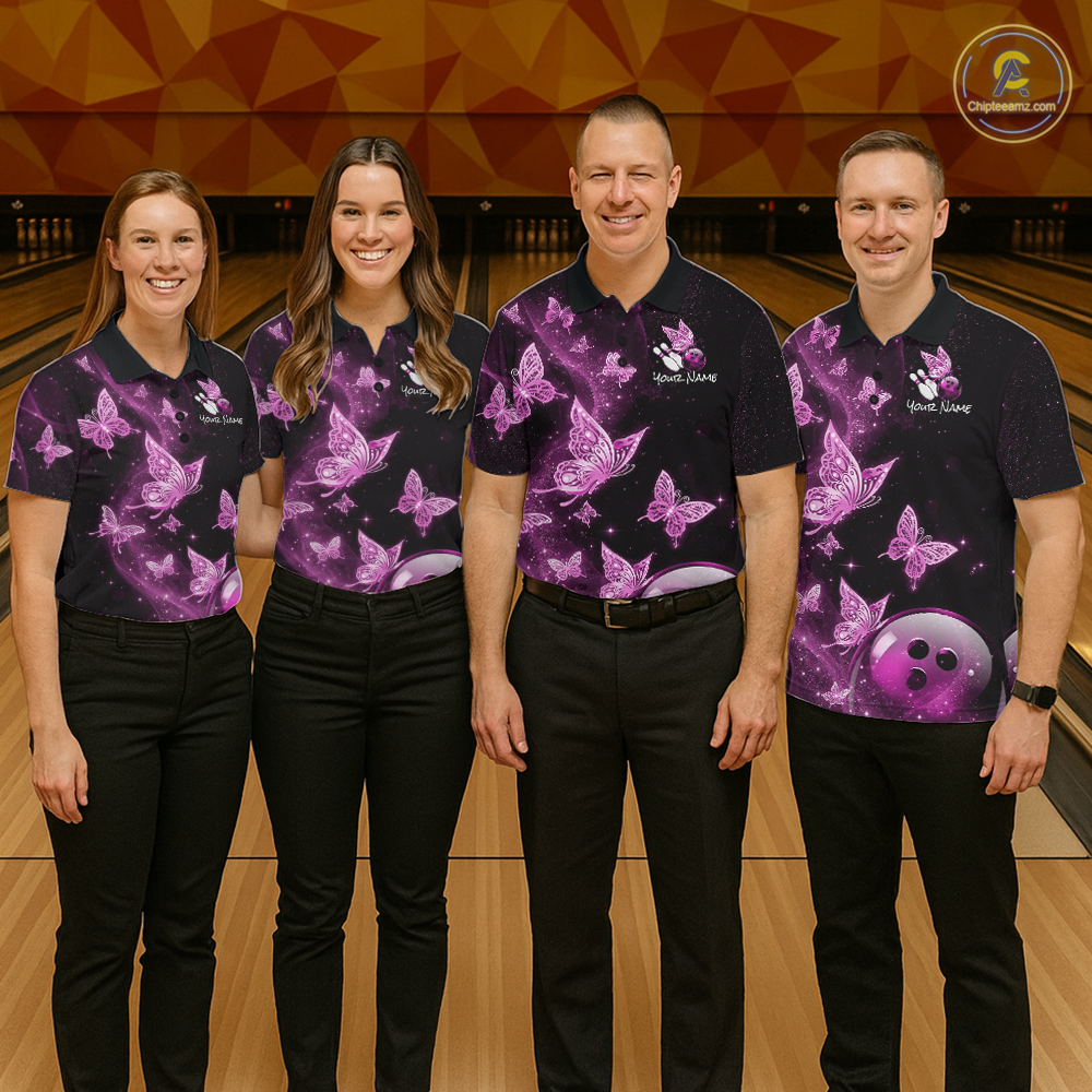 Custom Pink Galaxy Butterflies Bowling Shirt for Men Butterfly Bowling Team Jersey Bowling League HNT277