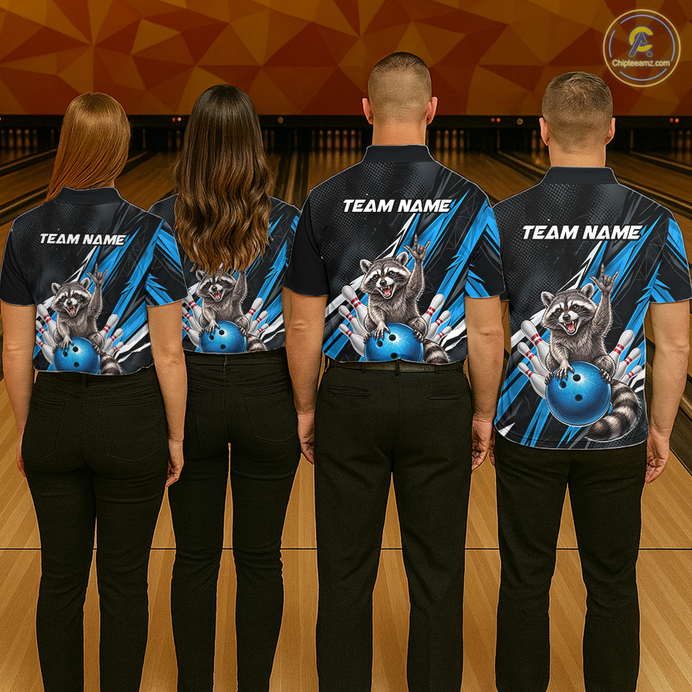 Custom Turquoise Raccoon Bowling Jersey for Women Bowling Team Shirts Bowling Polo & 1/4 Zip HNT254