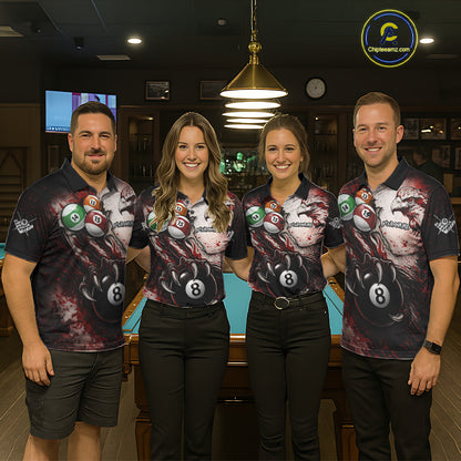 Red Grunge Eagle 8 Ball Billiard Pool Shirt For Men Custom Claws Billiard Attire Team Jersey NYN3063