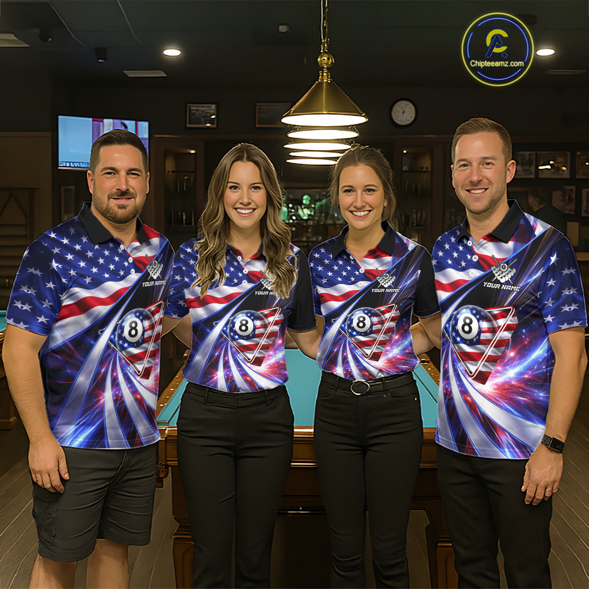 Personalized Colorful Galaxy American Flag 8 Ball Pool Billiard Shirts For Men Billiard Attire Gifts NYN2791