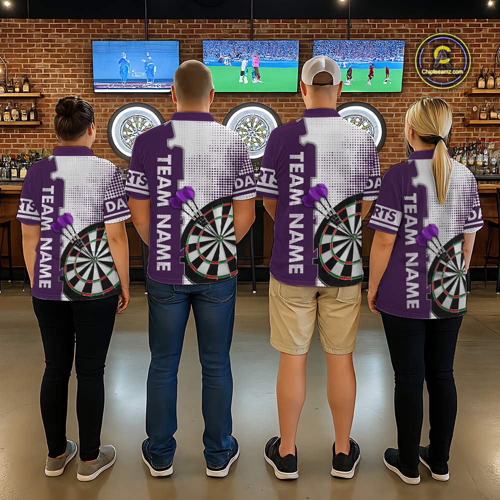 Purple & White Dart Shirts for Women Custom Dart Team Jersey Dartboard Shirt Unisex DHT19