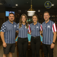 Load image into Gallery viewer, Custom American Flag Billiard Team Shirts for Women Patriotic Billiard Jersey Polo &amp; 1/4 Zip Pool Shirt BHT24