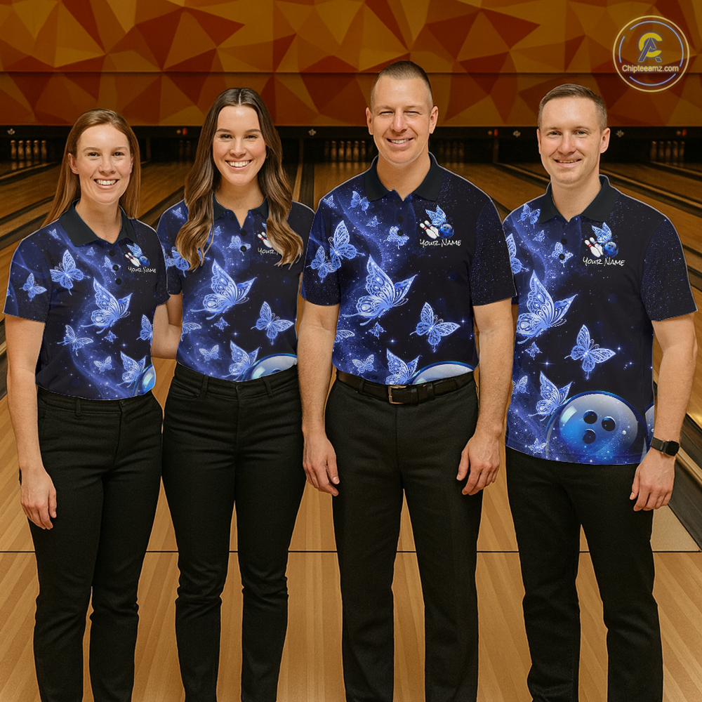 Custom Blue Galaxy Butterflies Bowling Shirt for Women Butterfly Bowling Team Jersey Bowling League HNT277