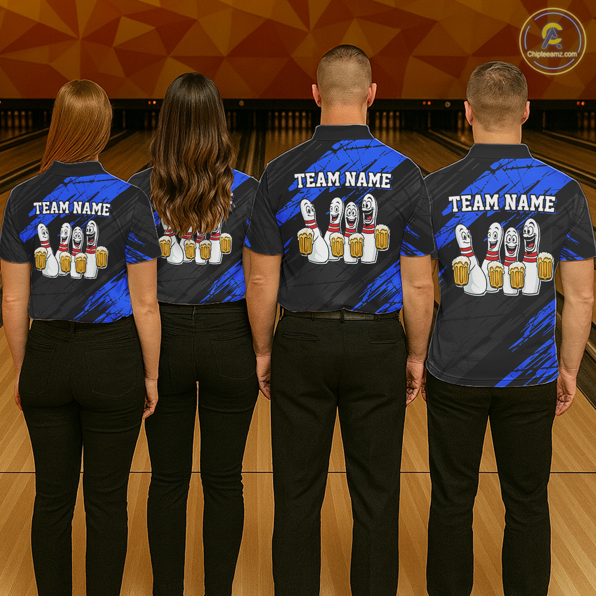 Custom Blue Funny Bowling Tournament Jersey for Men Bowling Team Shirts Polo & 1/4 Zip HNT178
