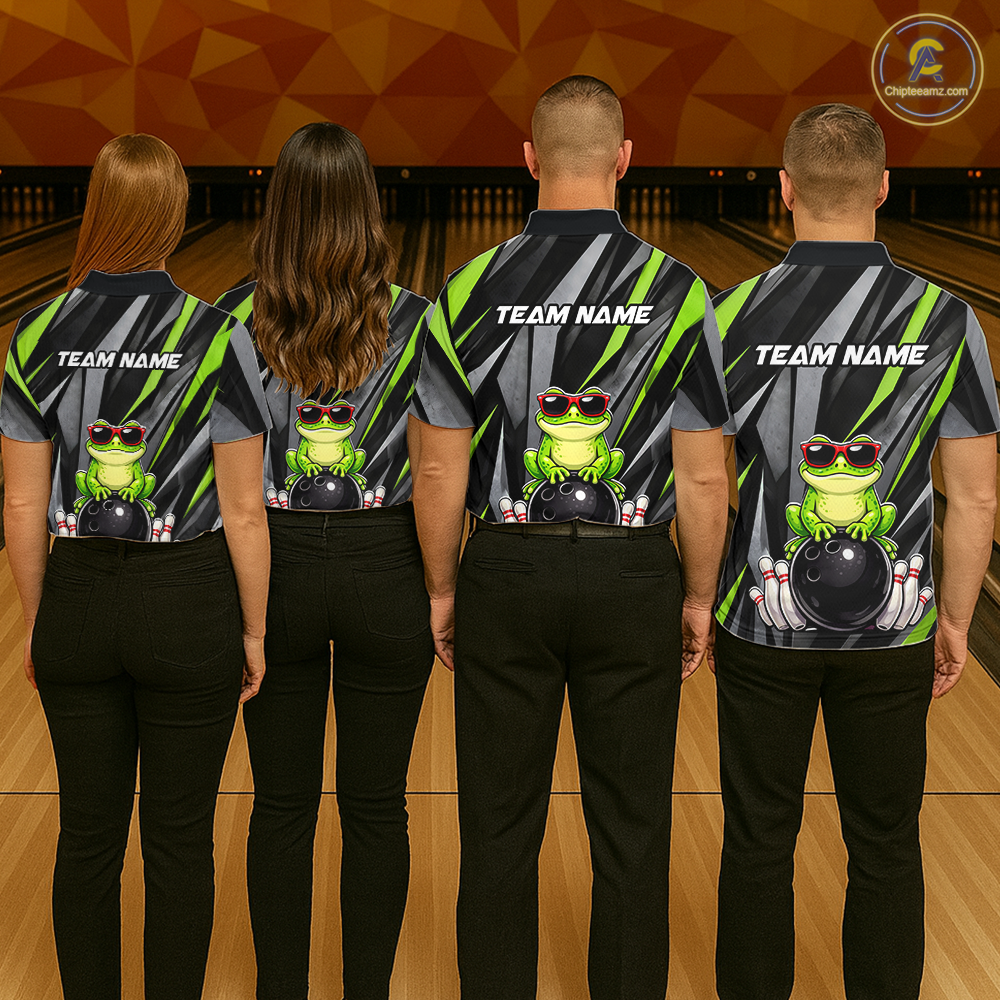 Custom Funny Frog Bowling Jersey for Women Bowling Team Shirts Bowling Polo & 1/4 Zip HNT261