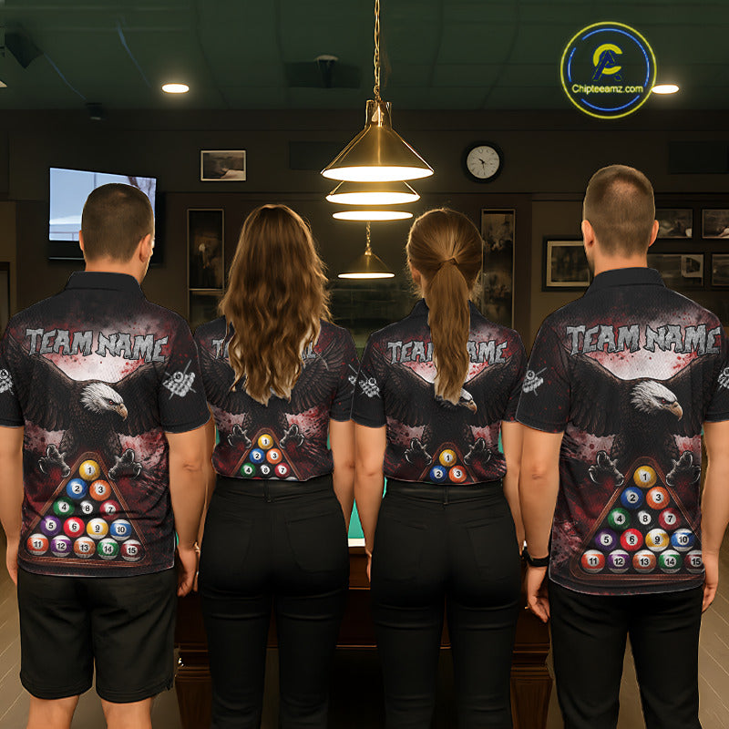 Red Grunge Eagle 8 Ball Billiard Pool Shirt For Men Custom Claws Billiard Attire Team Jersey NYN3063
