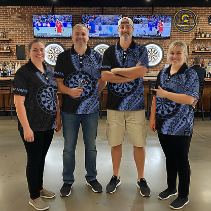 Custom Blue Tribal Dart Shirts for Women Dart Team Jersey Dartboard Gifts Polo & 1/4 Zip NNT163