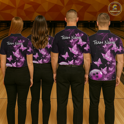 Custom Pink Galaxy Butterflies Bowling Shirt for Men Butterfly Bowling Team Jersey Bowling League HNT277