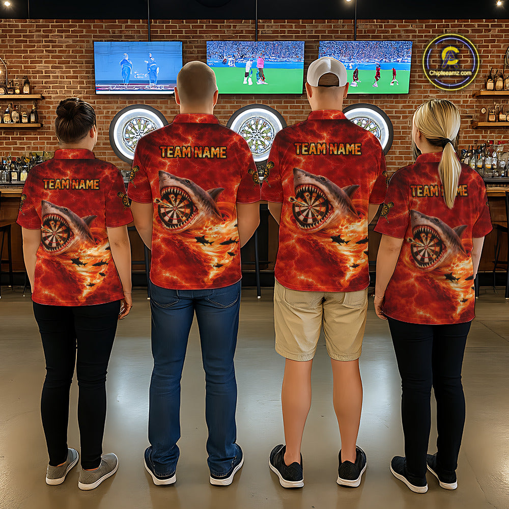 Fire Flame Tornado Funny Shark Darts Quarter-Zip Shirt For Women Custom Dart Team League Shirt|Red NYN2657