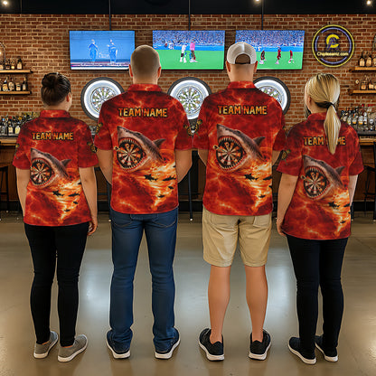 Fire Flame Tornado Funny Shark Darts Quarter-Zip Shirt For Women Custom Dart Team League Shirt|Red NYN2657