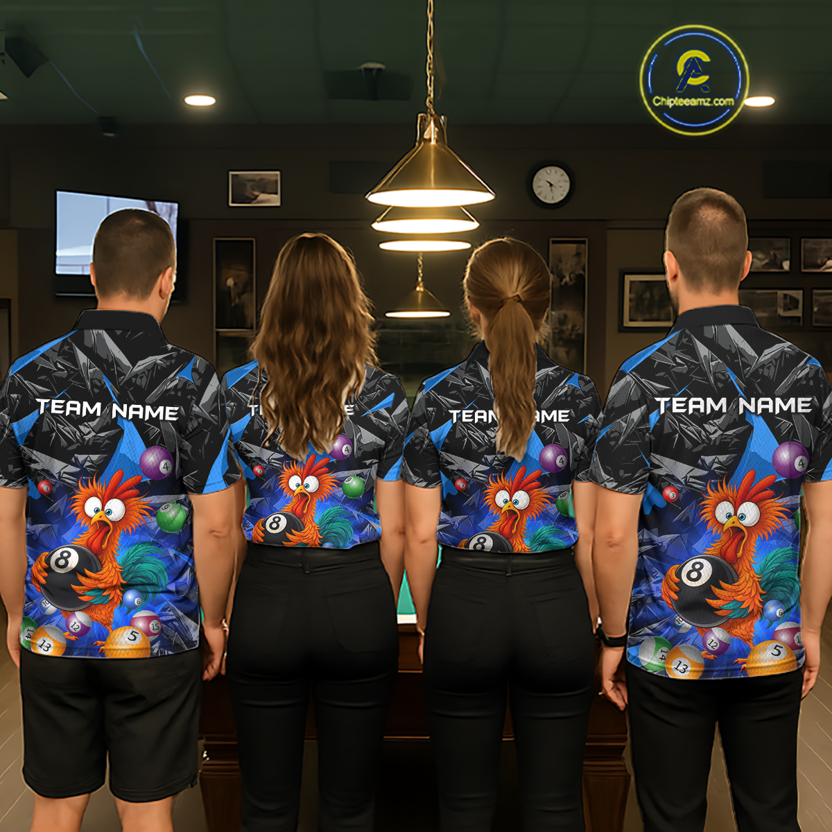 Custom Funny Blue Chicken 8 Ball Pool Billiard Shirt for Women Polo & 1/4 Zip, Billiard Team Jerseys NNT148