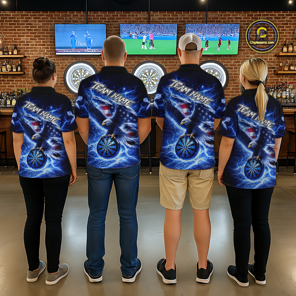 Thunder Torn US Flag Eagle Dartboard Men Darts Polo Shirt Custom Patriotic Dart League Shirt NYN2649