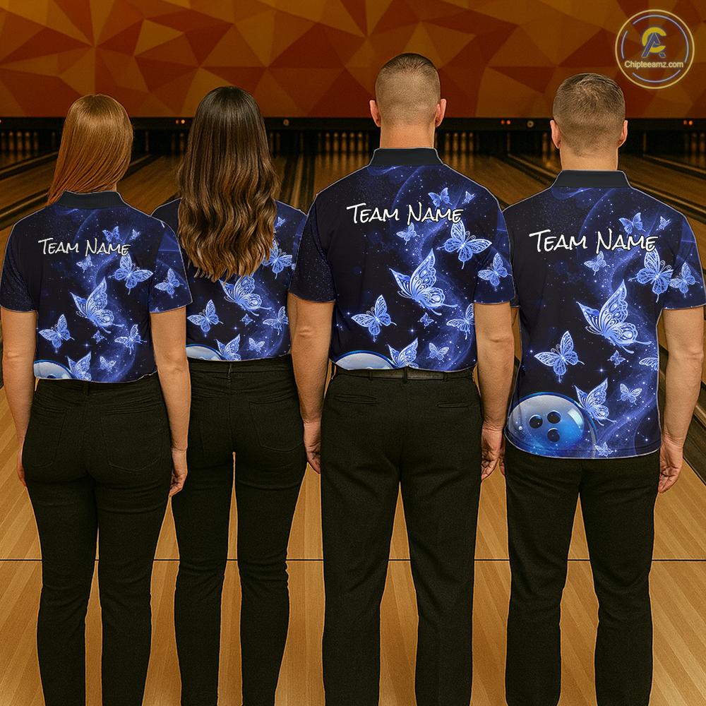 Custom Blue Galaxy Butterflies Bowling Shirt for Women Butterfly Bowling Team Jersey Bowling League HNT277