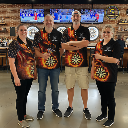 Custom Flame US Flag Eagle Darts Shirt for Women Darts Team Jerseys Dart Tournament Polo & 1/4 Zip NNT112