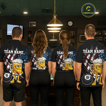 Custom Funny US Flag Beer 8 Ball Pool Women Billiard Polo & 1/4 Zip, Billiard Shirt, Billiard Team Jerseys NNT146
