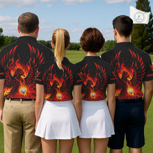 Load image into Gallery viewer, Womens Golf Polo Shirt Custom Phoenix Red Flame Team Golf Tops, Black Golf Outfit For Ladies NHN0084