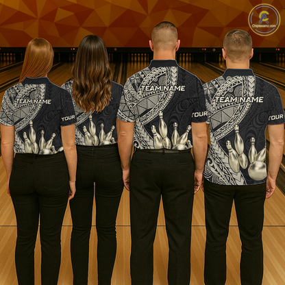 Black and Gold Tribal Pattern Bowling Jersey for Men Bowling Uniform Bowling Team Shirts HNT225