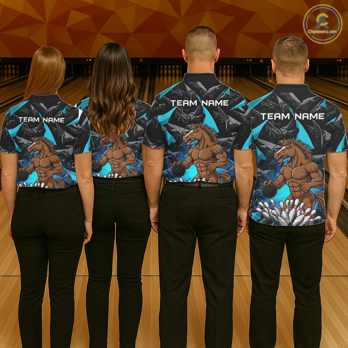 Custom Turquoise Funny Horse Bowling Jersey for Men Bowling Team Shirts Bowling League Polo & 1/4 Zip HNT183