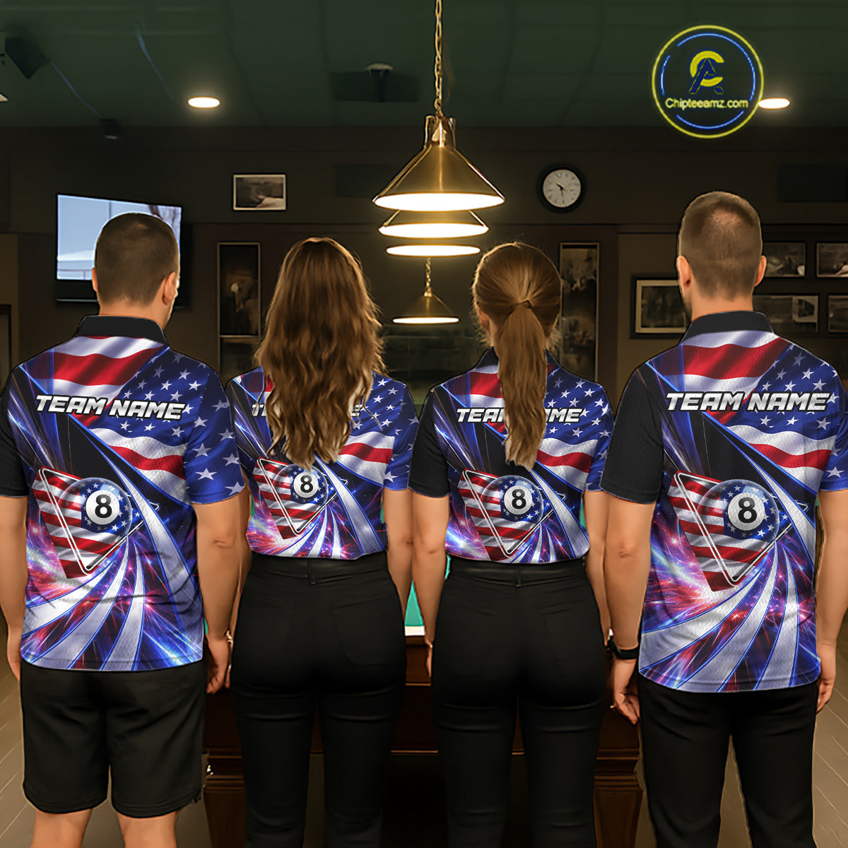 Personalized Colorful Galaxy American Flag 8 Ball Pool Billiard Shirts For Men Billiard Attire Gifts NYN2791