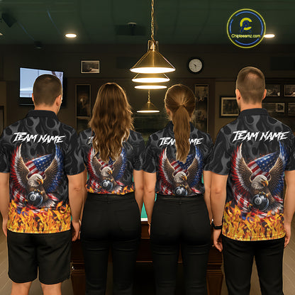 Personalized Fire Flame US Flag Eagle 8 Ball Pool Billiard Shirts For Women Patriotic Billiard Gifts NYN2793