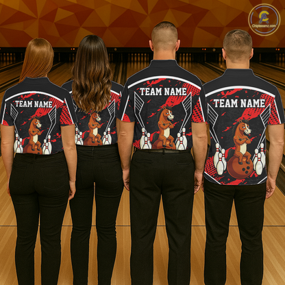 Custom Red Funny Horse Bowling Tournament Jersey for Women Bowling Team Shirts Polo & 1/4 Zip HNT180