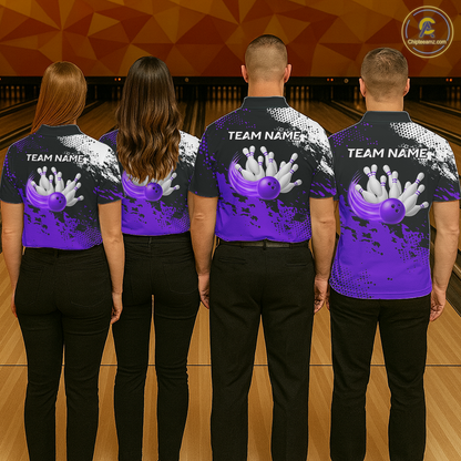 Purple Custom Bowling Shirts for Women Men Bowling Jersey Polo&1/4 Zip Shirt for Team MBL224