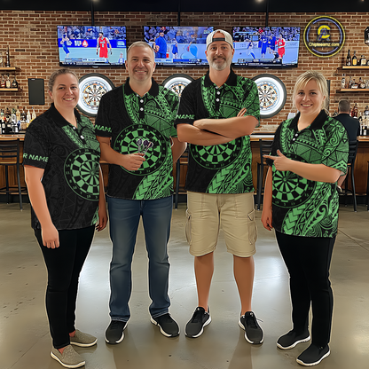 Custom Green Tribal Dart Shirts for Men Dart Team Jersey Dartboard Gifts Polo & 1/4 Zip NNT163