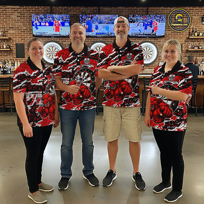 Personalized Men Darts Bull Grunge Red Polo Shirt Custom Name Polo 1/4-Zip Shirt Gift For Darters NYN2856