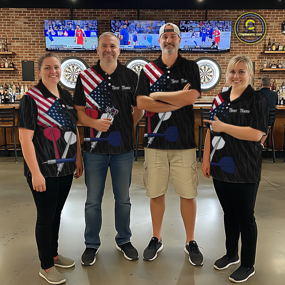 Custom American Flag Dart Shirts For Women Dart Board Shirts Polo & 1/4 Zip Dart Jersey Team NNT126