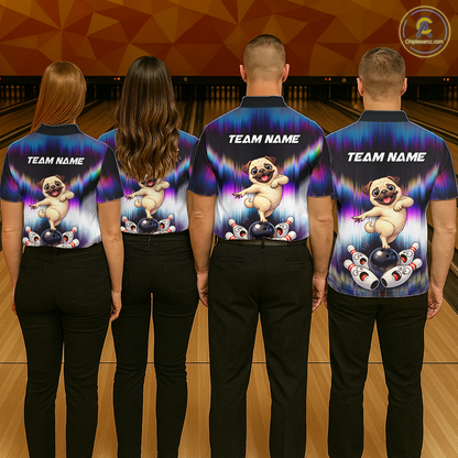 Custom Colorful Funny Pug Dog Bowling Shirt Bowling Jersey for Women Polo & 1/4-Zip Bowling Outfit QZT905