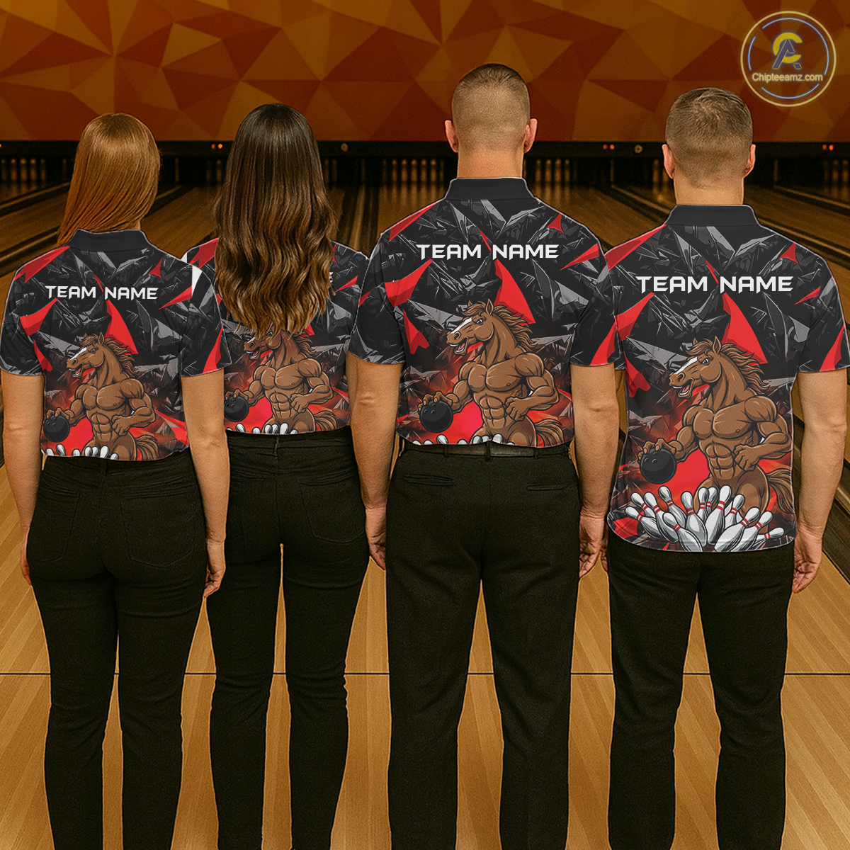 Custom Red Funny Horse Bowling Jersey for Men Bowling Team Shirts Bowling League Polo & 1/4 Zip HNT183